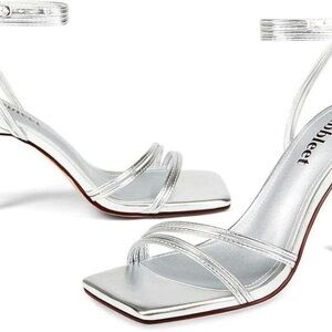Abbleet Women’s Strappy Heels Square Toe Silver🪐